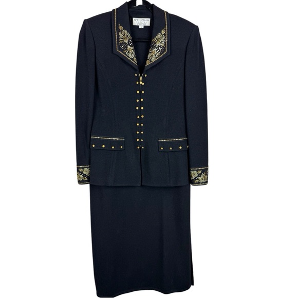 Ensemble Tailleur Jupe St. John Sage Green à Paillettes - Taille 10, Maille